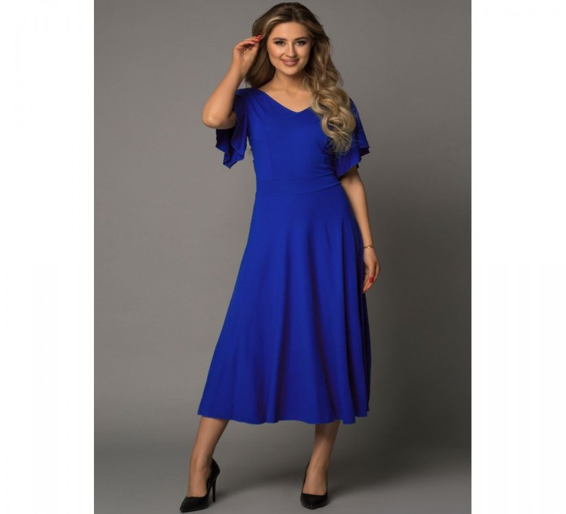 Blue V Neck Ruffled Sleeves Flare Long Dress - from category Maxi Dresses