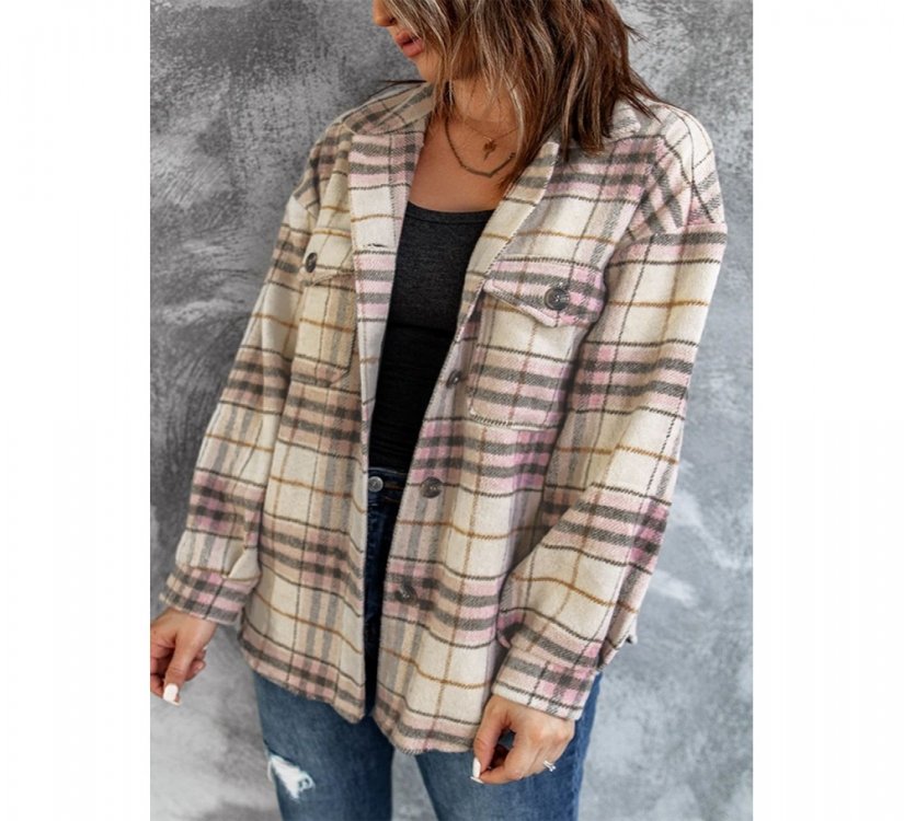 Pocketed Button-up Long Sleeve Plaid Jacket - from category Jackets & Coats