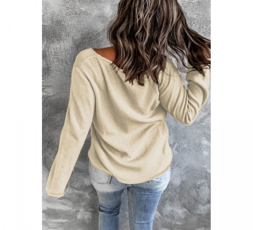 Beige Crisscross Neck Ribbed Knit Top - from category Long Sleeve Tops