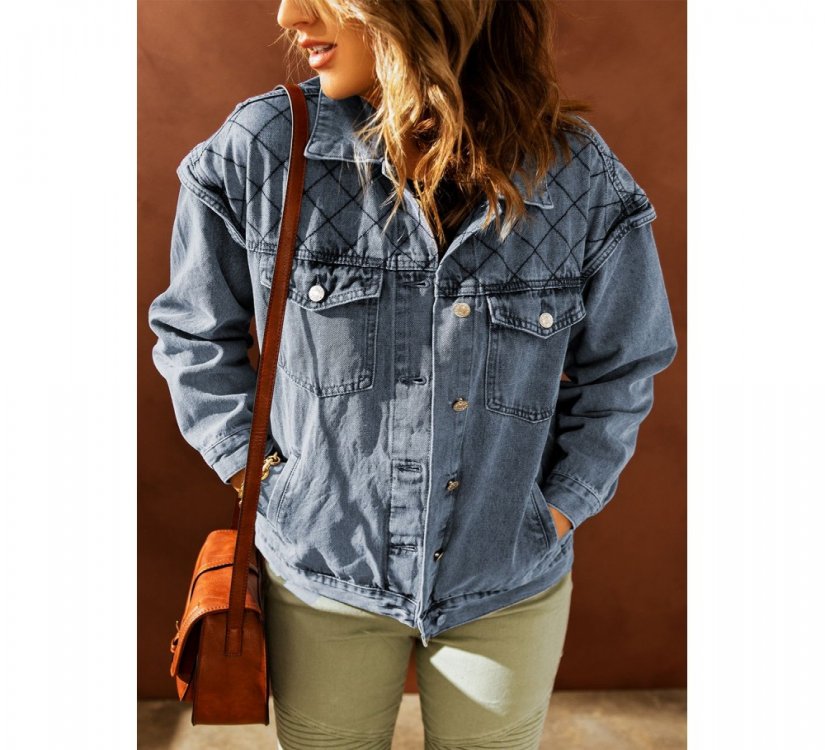 Plaid Turn Down Collar Buttoned Denim Jacket - from category Jackets & Coats