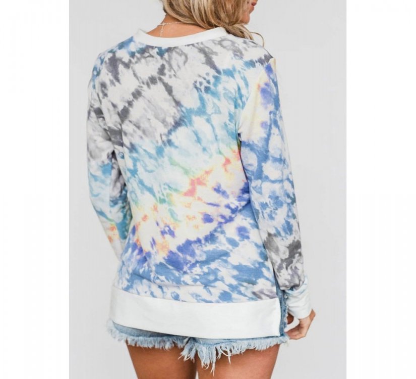 Blue High Low Hem Tie-dye Print Top with Slits - from category Long Sleeve Tops