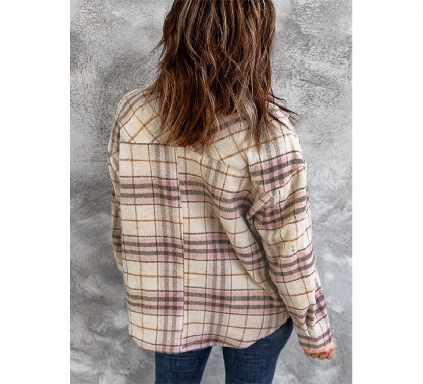 Pocketed Button-up Long Sleeve Plaid Jacket - from category Jackets & Coats