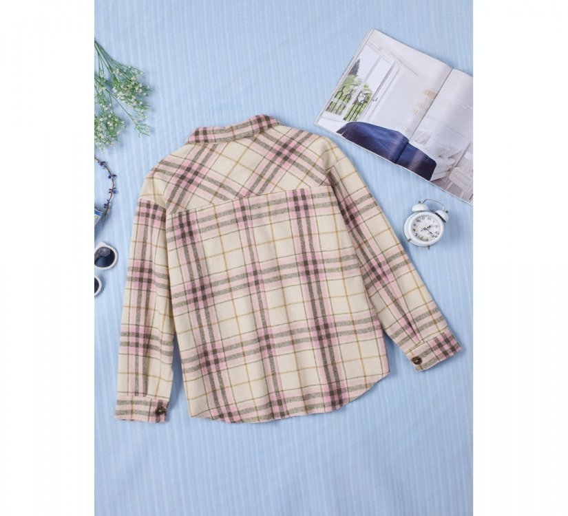 Pocketed Button-up Long Sleeve Plaid Jacket - from category Jackets & Coats