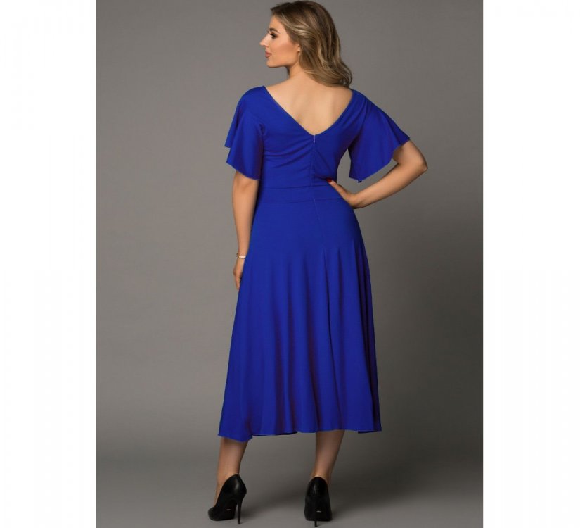 Blue V Neck Ruffled Sleeves Flare Long Dress - from category Maxi Dresses