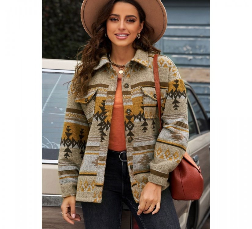 Retro Tribal Aztec Print Buttons Oversized Jacket - from category Jackets & Coats