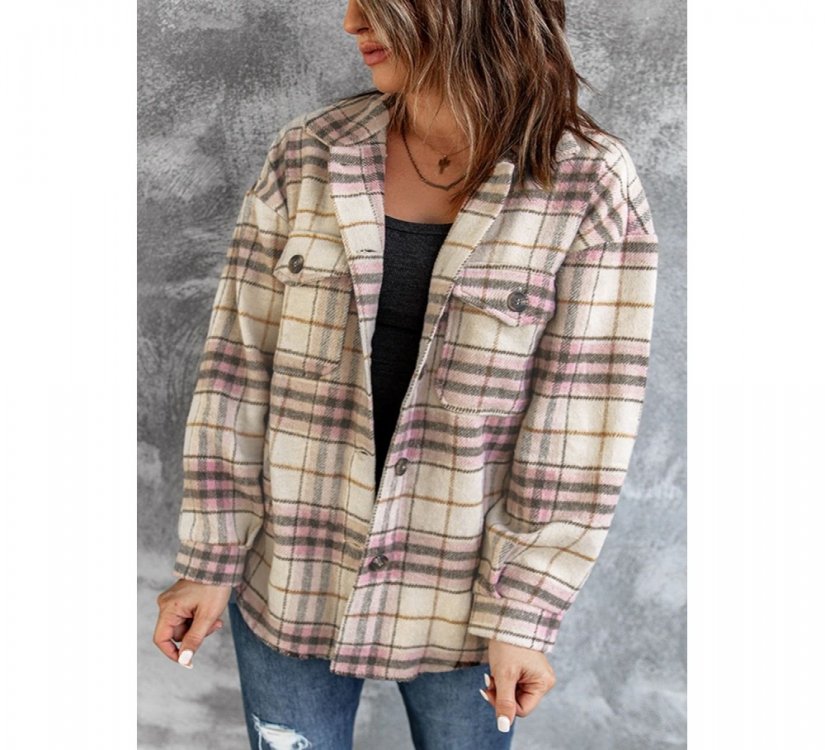 Pocketed Button-up Long Sleeve Plaid Jacket - from category Jackets & Coats