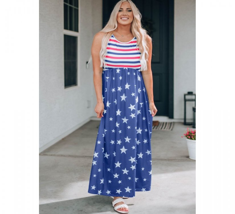 Blue Stripes and Stars Sleeveless Maxi Dress with Pockets - from category Maxi Dresses