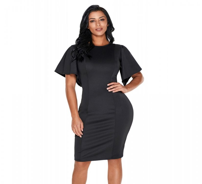 Black Flutter Sleeve Back Slit Sheath Dress - from category Midi Dresses