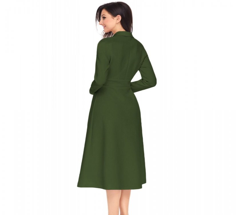 Army Green Vintage Button Collared Fit-and-flare Dress