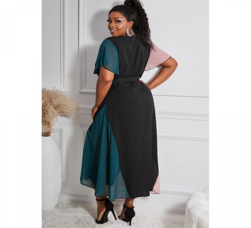 Color Block Lace-up V Neck Plus Size Maxi Dress - from category Maxi Dresses