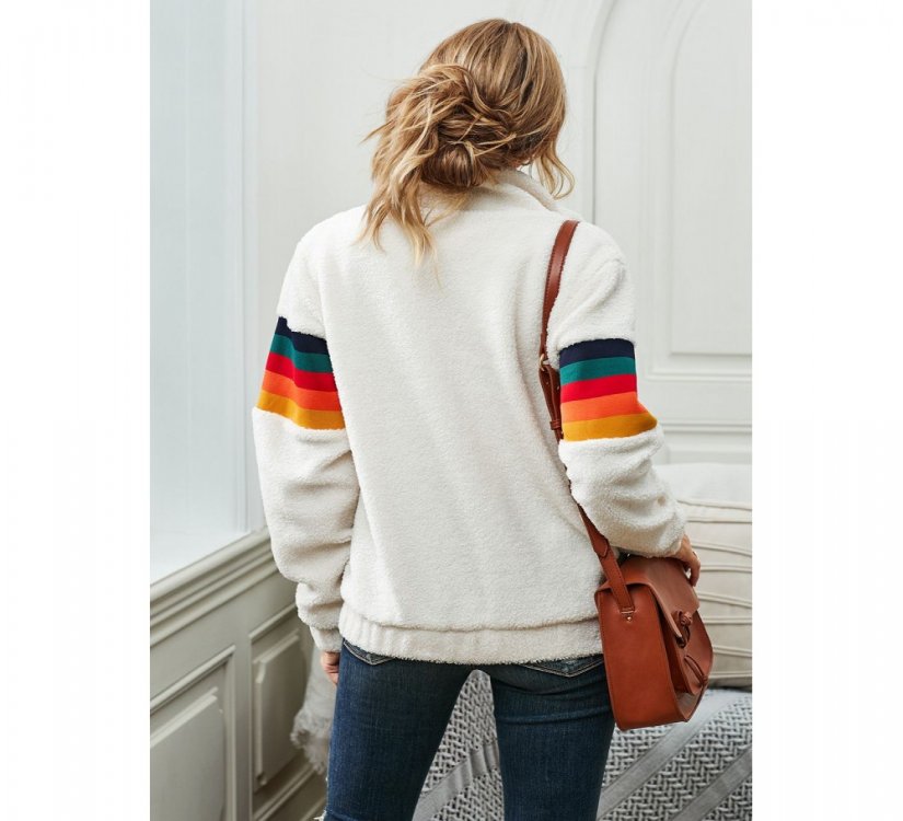 Rainbow Stripes White Sherpa Jacket Coat