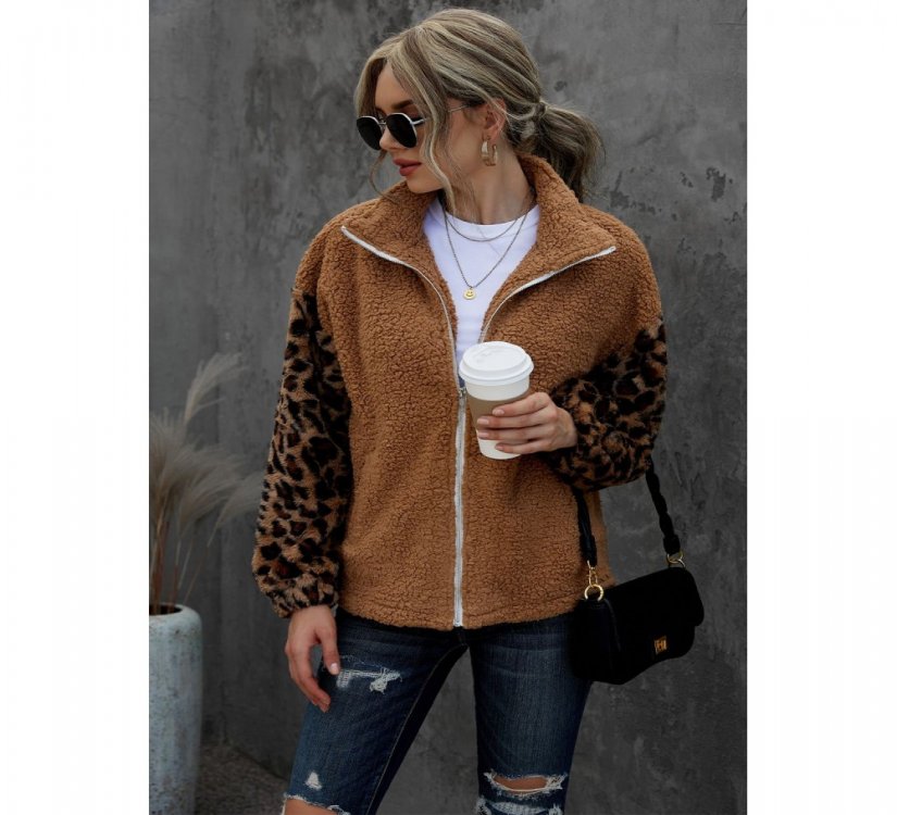 Brown Leopard Raglan Sleeve Zipped Sherpa Coat - from category Jackets & Coats