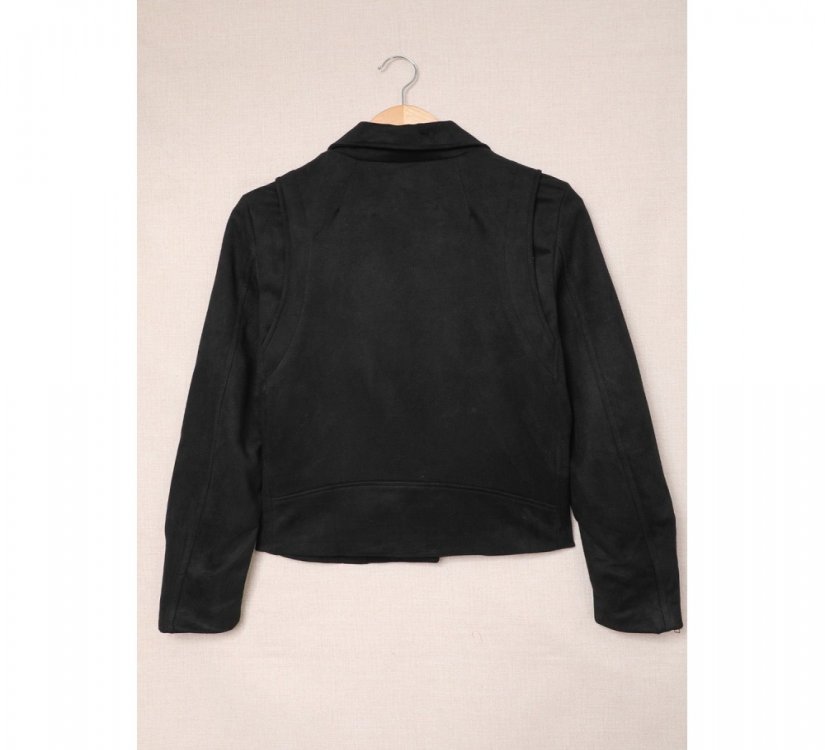 Black Zipped Notch Collar Short Jacket