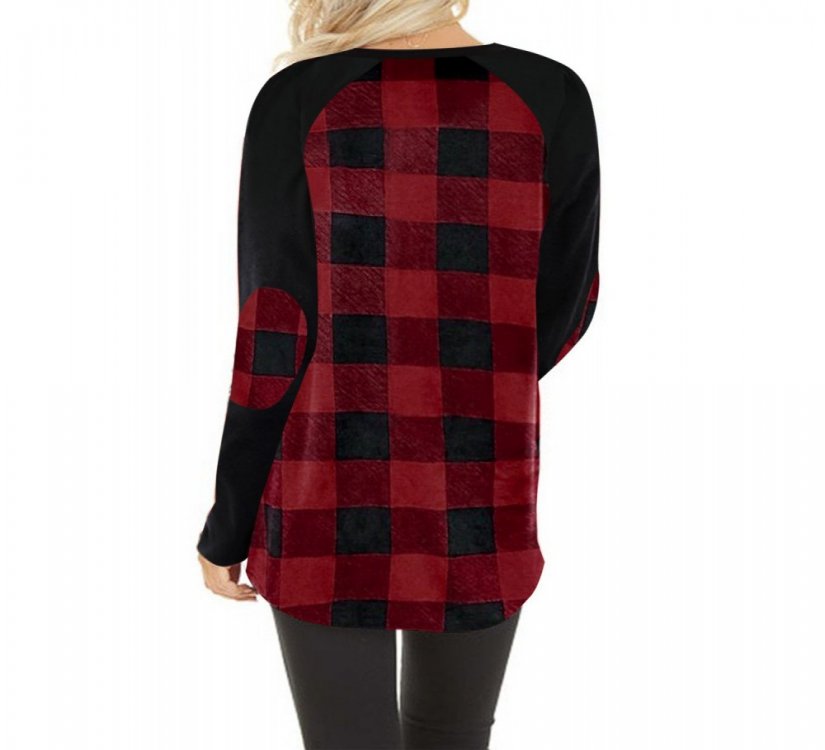 Red Plaid Long Sleeve Top with Elbow Patch - from category Long Sleeve Tops