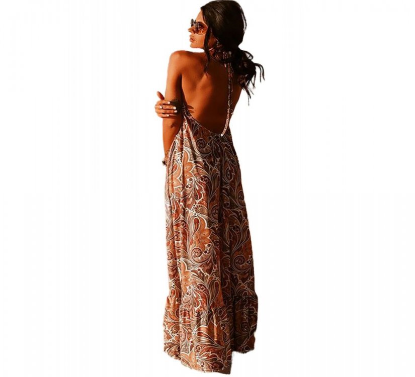 Sexy Halterneck Vintage Floral Print Backles Maxi Dress - from category Maxi Dresses