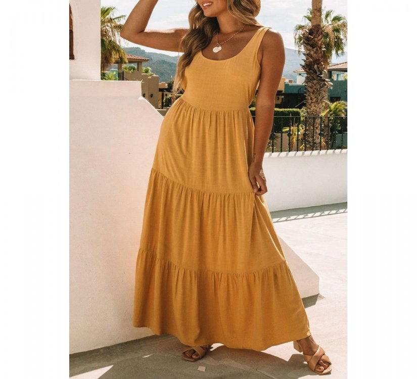 Yellow Sleeveless Ruched High Waist Maxi Dress - from category Maxi Dresses