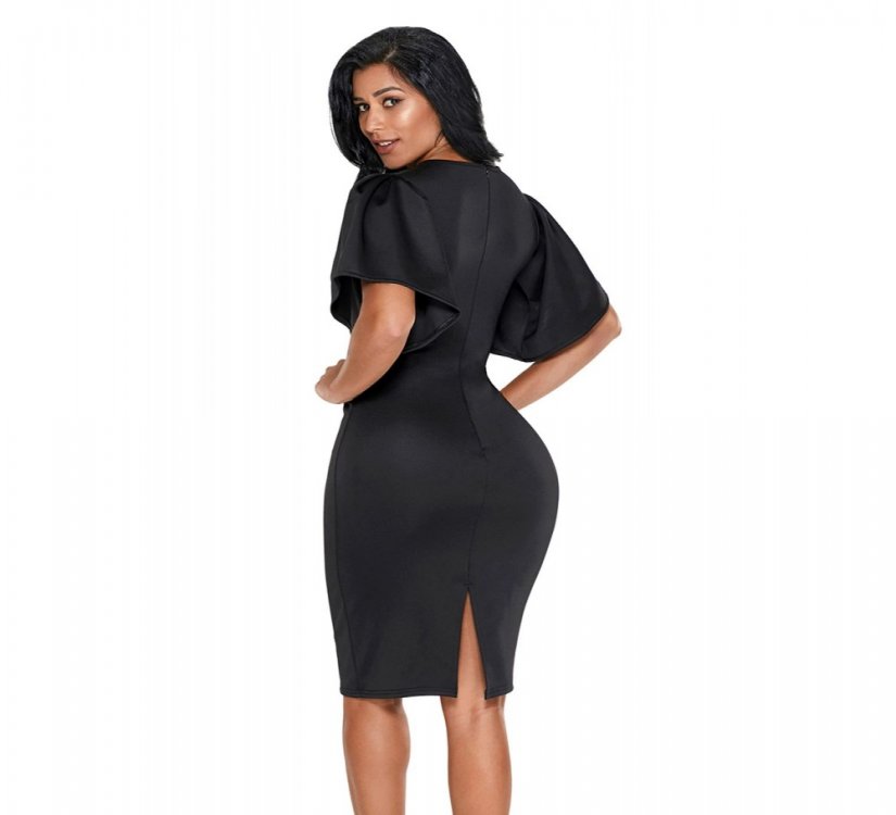 Black Flutter Sleeve Back Slit Sheath Dress - from category Midi Dresses