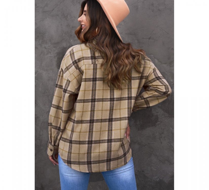 Brown Button-up Long Sleeve Plaid Shacket - from category Jackets & Coats