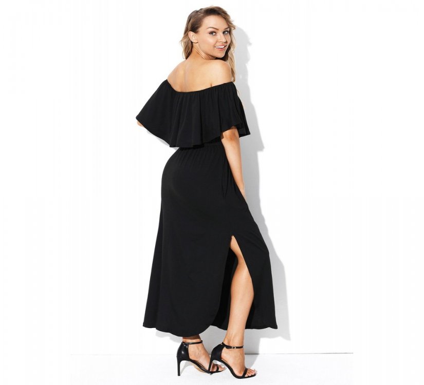 Black Flounce Off Shoulder Maxi Jersey Dress