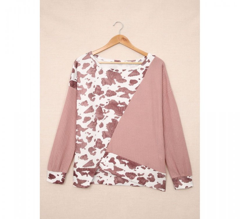 Brown Cow Contrast Asymmetrical Long Sleeve Top - from category Long Sleeve Tops