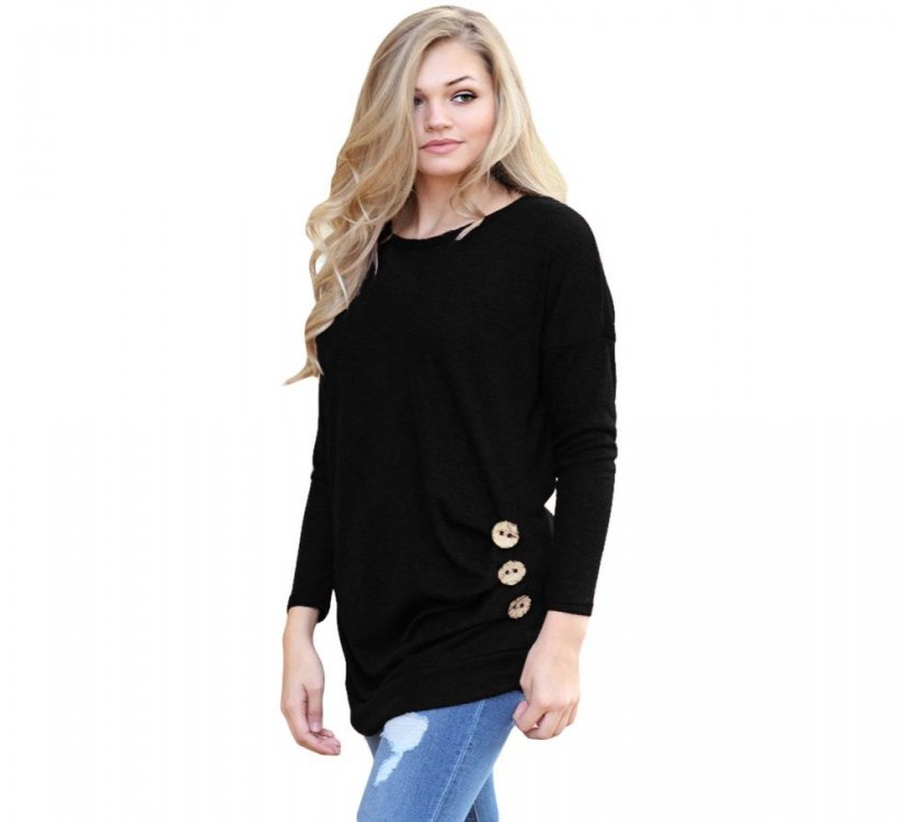 Black Buttoned Side Long Sleeve Spring Autumn Womens Top - from category Long Sleeve Tops