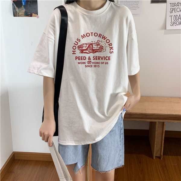 Women Short Sleeve T-shirts Print Casual Korean Style Fashion Harajuku Loose O-neck Student Streetwear All-match Simple