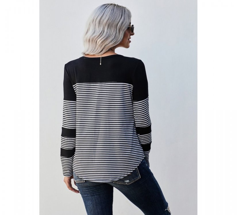 Black Pinstripe Patch Pocket Top - from category Long Sleeve Tops