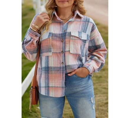 Pink Plaid Flap Pockets Shacket - from category Jackets & Coats