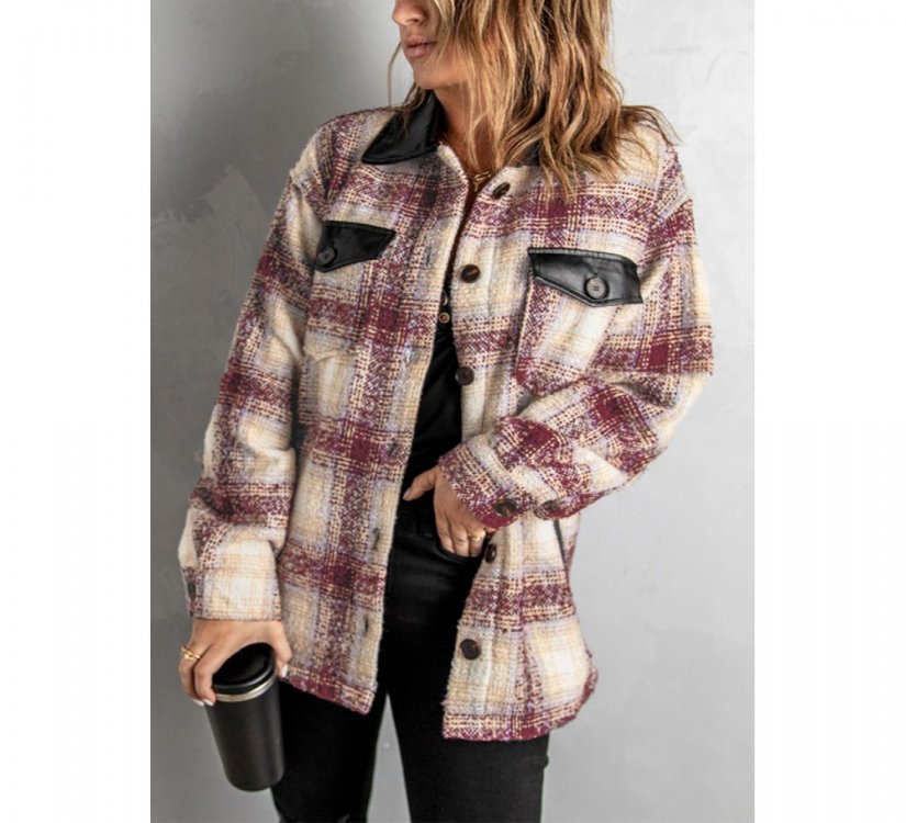 Plaid Print Long Sleeve Button-up Jacket with Pocket - from category Jackets & Coats