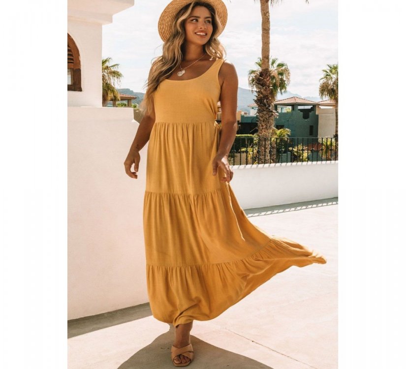 Yellow Sleeveless Ruched High Waist Maxi Dress - from category Maxi Dresses