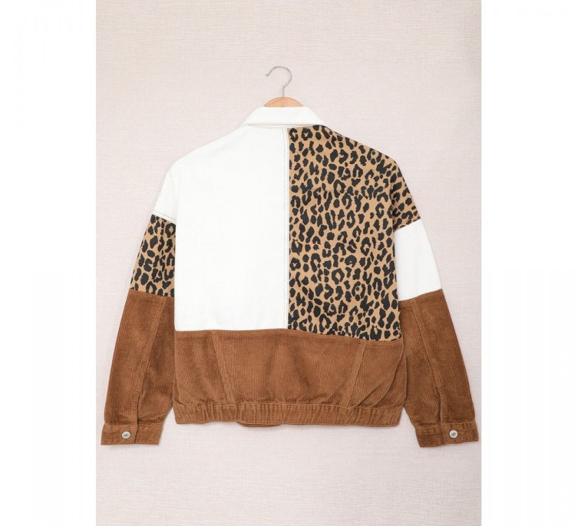 Leopard Color Block Buttons Corduroy Jacket - from category Jackets & Coats