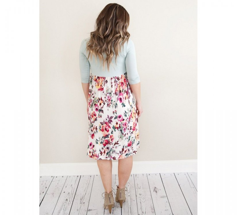 Grey Solid Bodice Floral Bottom Midi Dress - from category Midi Dresses