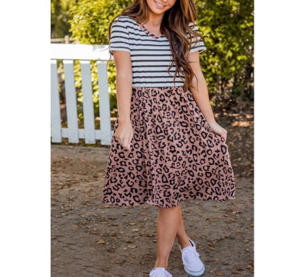 Striped Brown Leopard Print Swing Dress - from category Midi Dresses