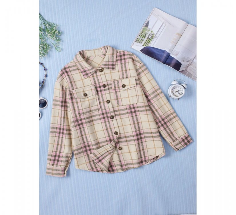 Pocketed Button-up Long Sleeve Plaid Jacket - from category Jackets & Coats