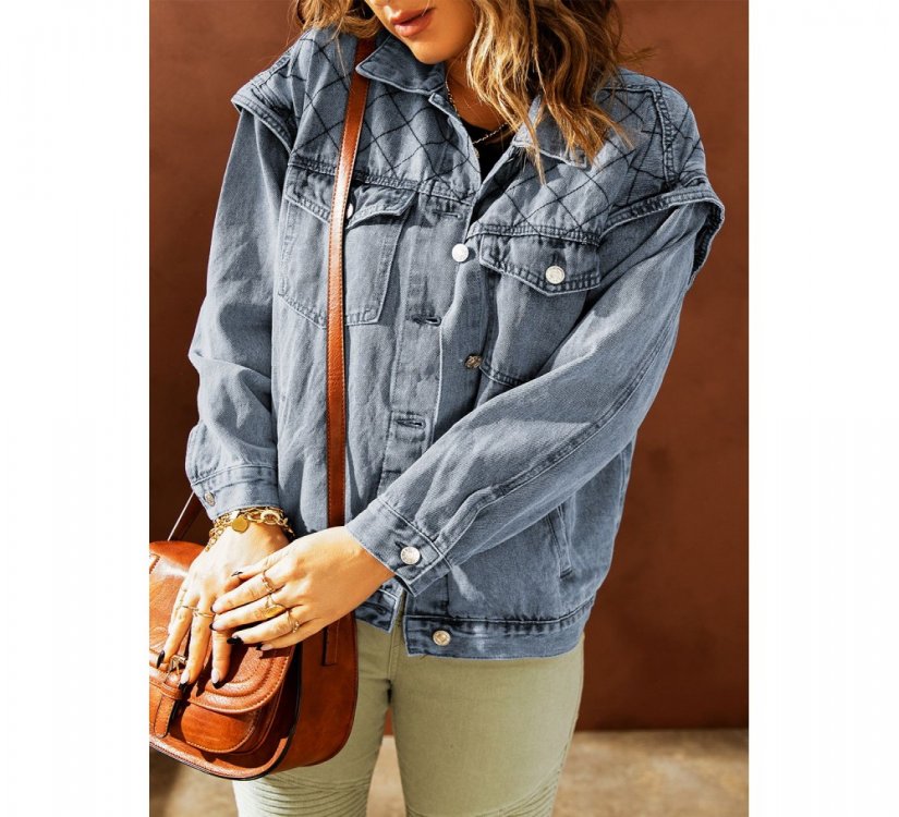 Plaid Turn Down Collar Buttoned Denim Jacket - from category Jackets & Coats