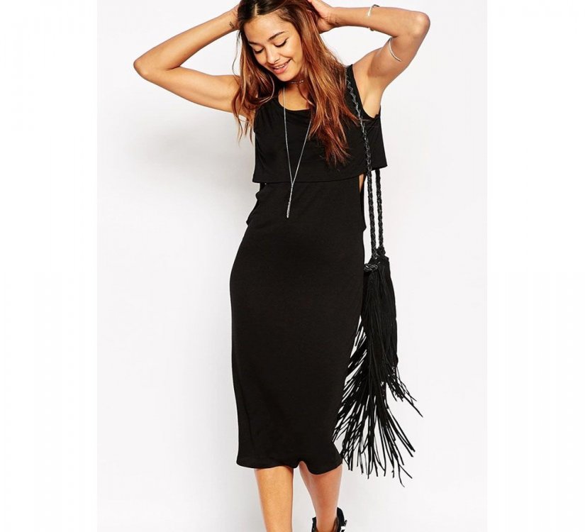 Black Double Layer Side Cutout Midi Dress - from category Midi Dresses