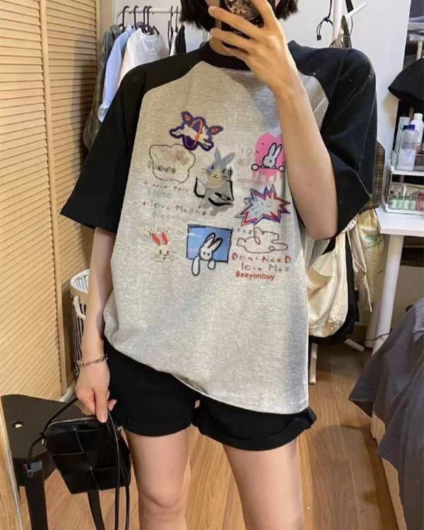 American Retro Korean Type Idle Style Oversize Cotton Short Sleeve