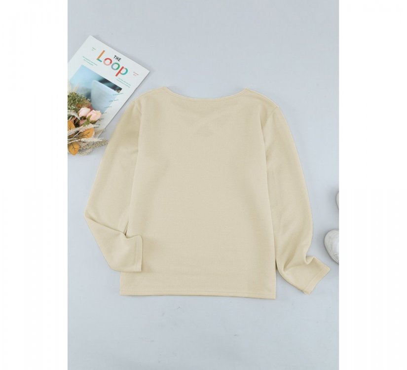 Beige Crisscross Neck Ribbed Knit Top - from category Long Sleeve Tops