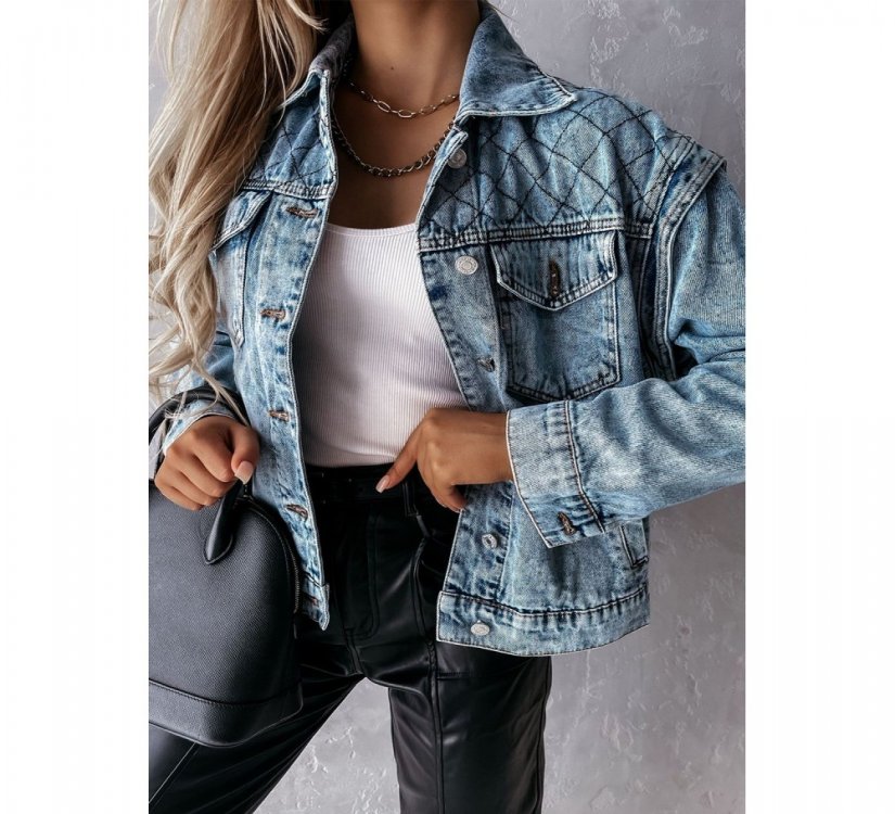 Plaid Turn Down Collar Buttoned Denim Jacket - from category Jackets & Coats