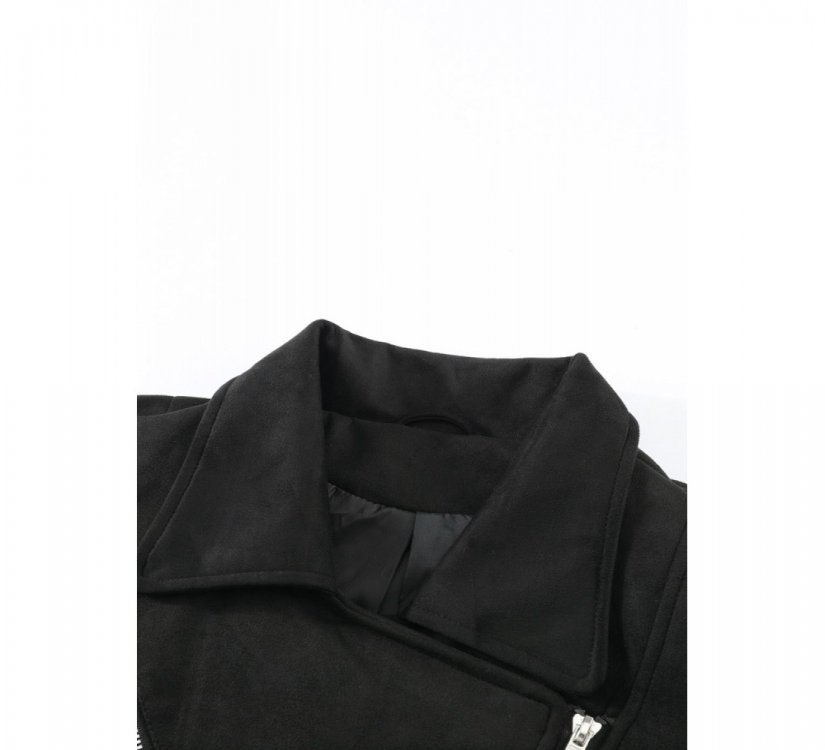 Black Zipped Notch Collar Short Jacket